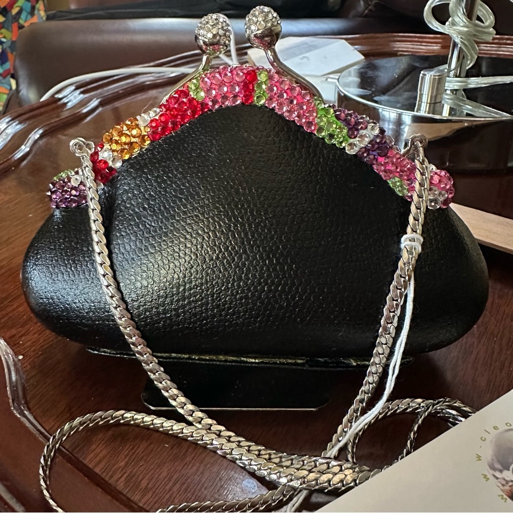 Black Clutch with Colorful Gem Accents